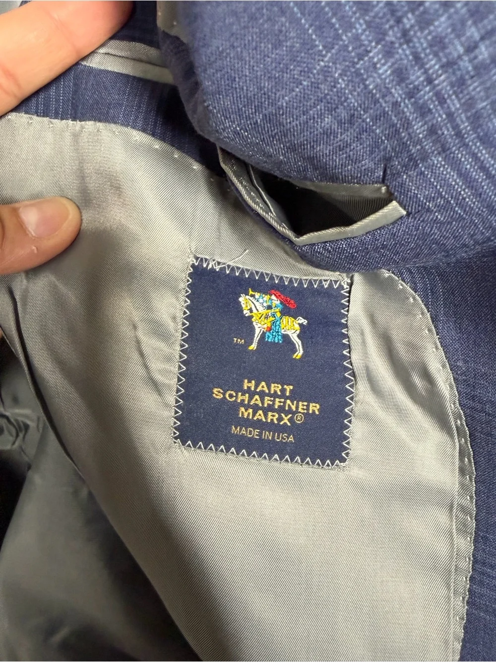 Hart Schaffner Marx Sport Coat Blazer Mens 44L Blue Plaid Wool